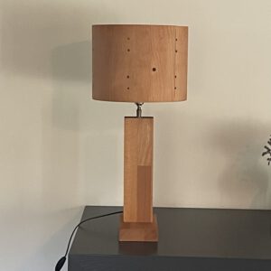 Staande drumlamp met houten lampvoet
